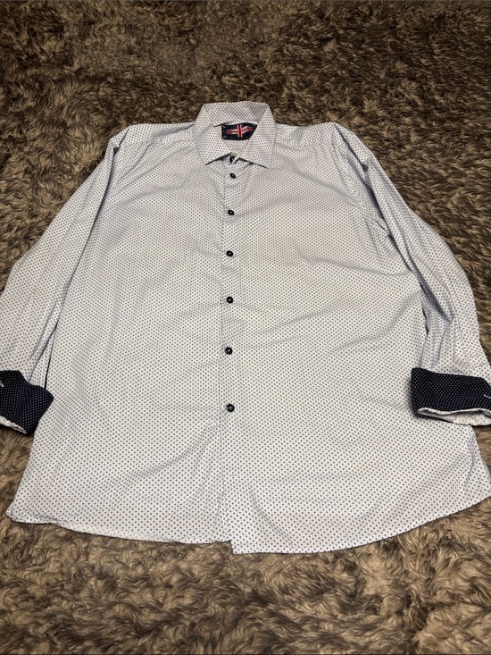 Soul Of London Other - Soul of London White Dress Shirt with Navy Micro Dot and Contrast Trim